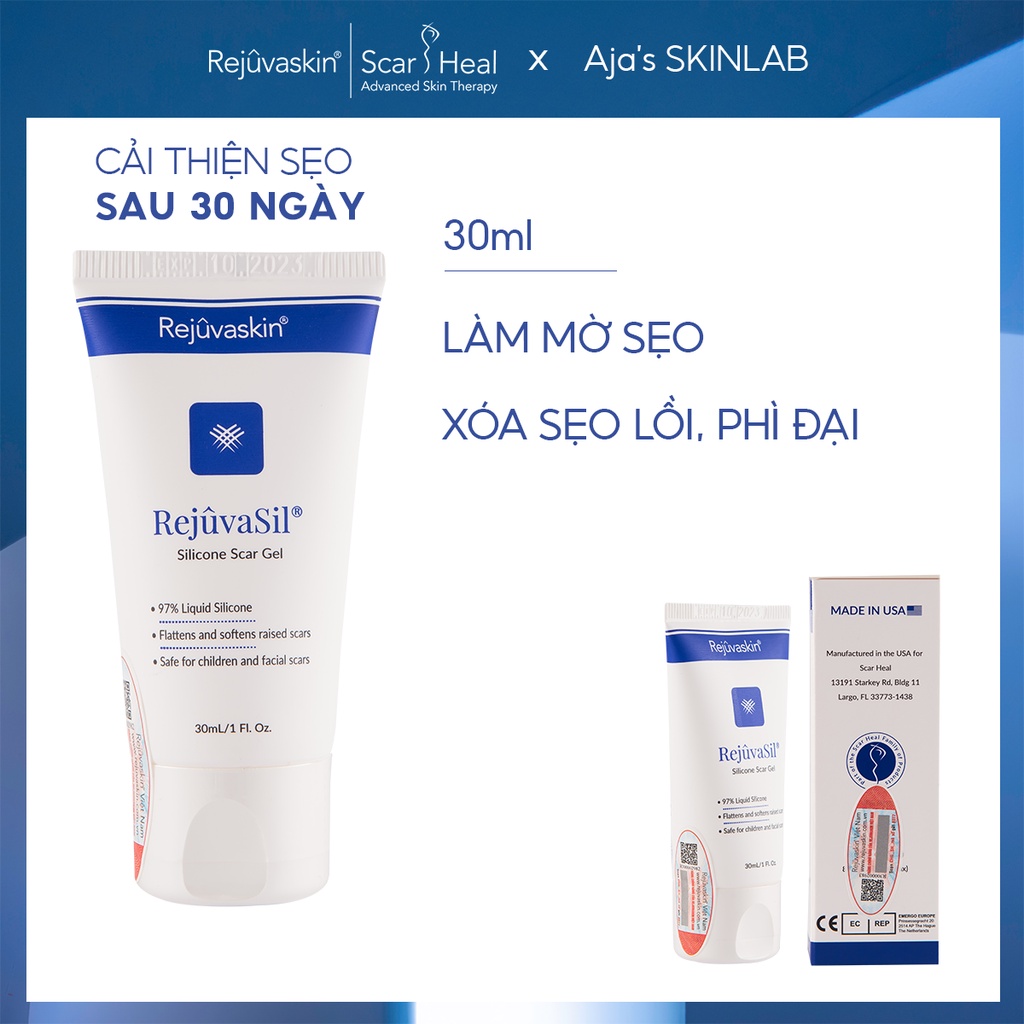 [Mã INCU300 giảm 10% đơn 499K] Gel ngăn ngừa, làm xẹp sẹo phì đại Rejuvasil REJUVASKIN 30ml - AJA'S SKINLAB