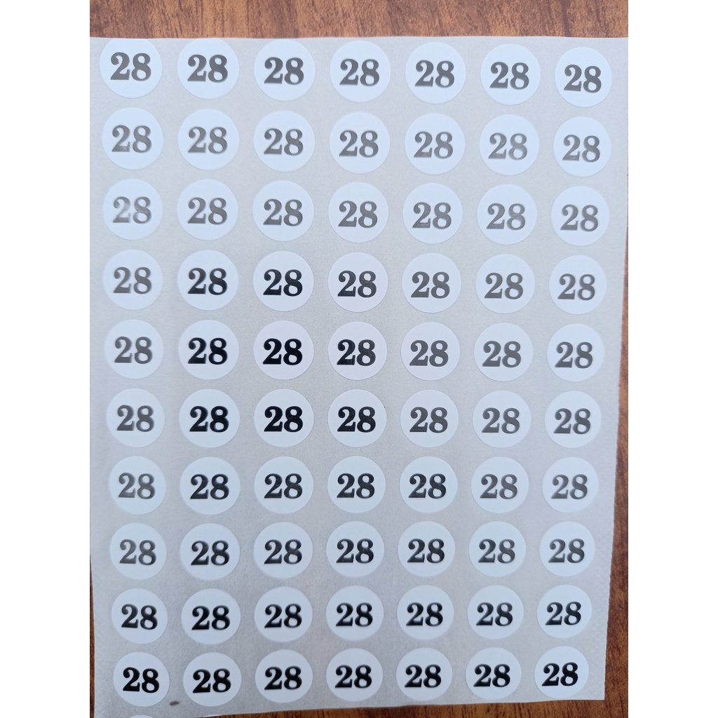 TEM DÁN SIZE SỐ QUẦN ÁO. 1 SẤP 100 TỜ. 7000 SỐ