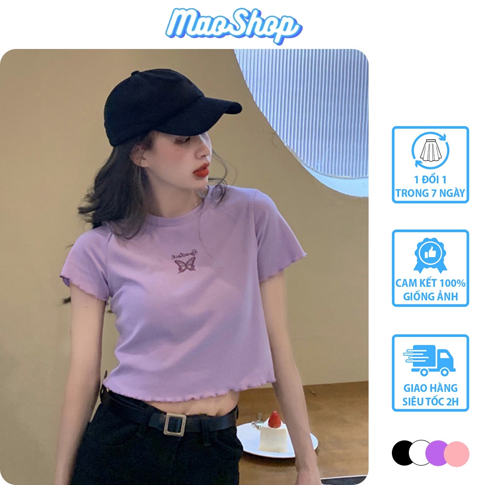 Áo Croptop ôm tay ngắn hình bướm, áo croptop body ngắn tay chất co giãn phong cách ulzzang Hàn Quốc C32 - Maoshop