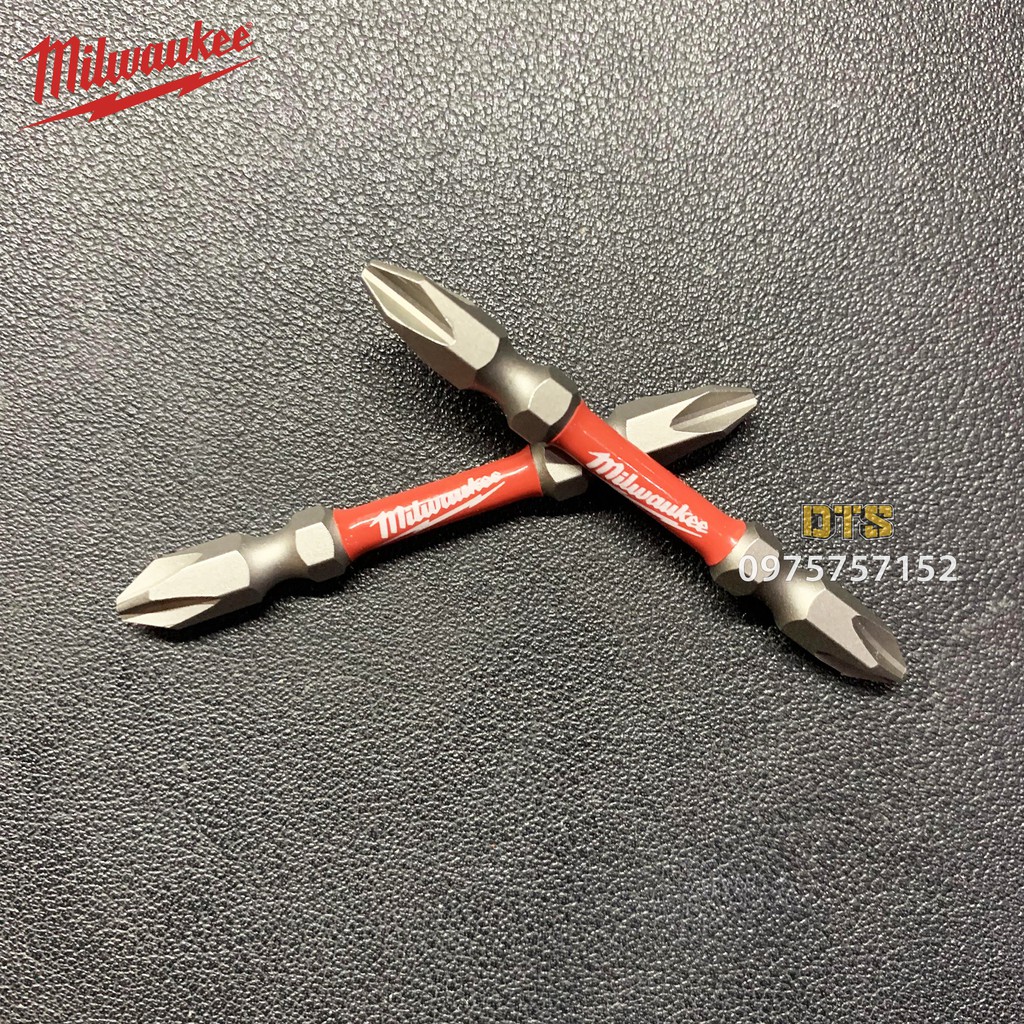 Mũi vít Milwaukee Mỹ siêu bền PH2 dài 65mm, mũi bắt vít 2 đầu 4 cạnh bake có nam châm từ siêu cứng, chống gỉ, chống tòe