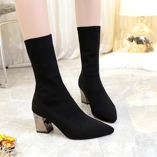 (XẢ GIÁ GỐC) Bốt len nữ cao cổ gót bóng 7cm