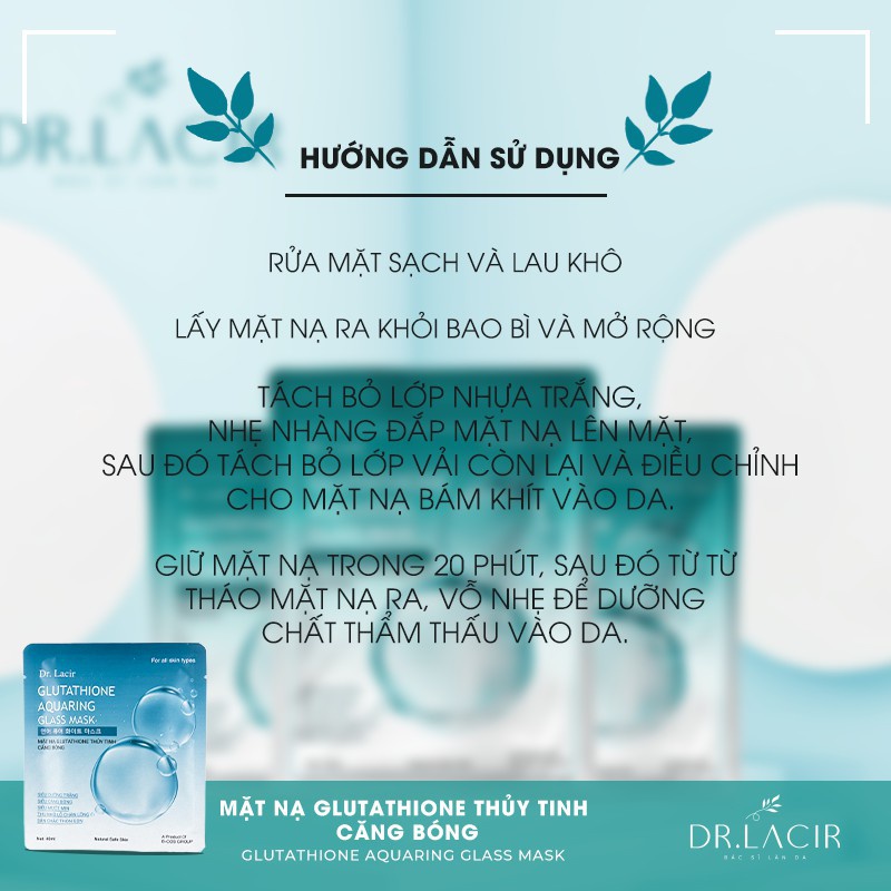 Mặt nạ thuỷ tinh cấp ẩm Dr. Lacir Glutathione dưỡng da căng bóng trắng mịn hộp 6 miếng LM01