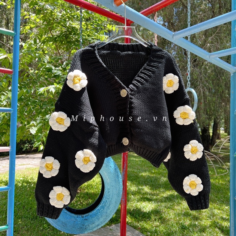 Áo khoác Cardigan len đính hoa Nổi  phong cách vintage Hàn Quốc - M002