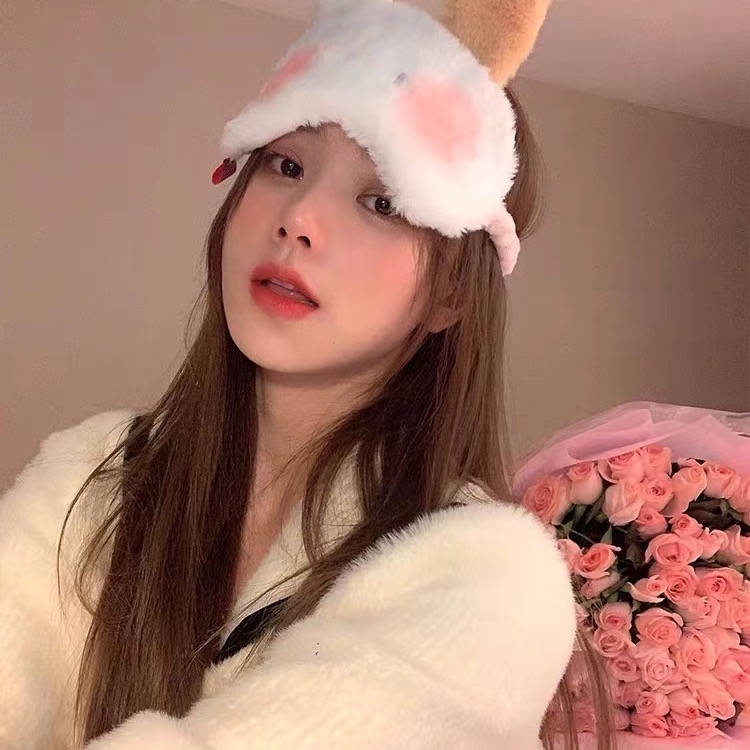 Miếng Bịt Mắt Ngủ Bằng Lông Nhung Hình Tai Thỏ Dễ Thương Cho Nữ