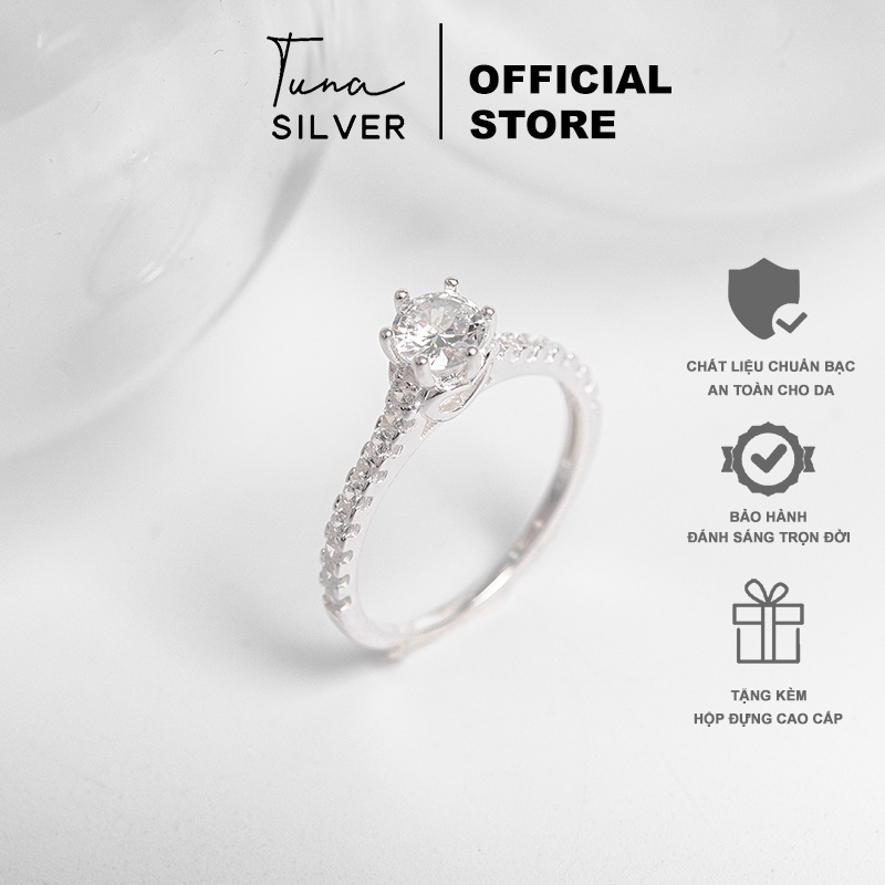 Nhẫn Bạc nữ đính đá tim cao cấp / Nhẫn bạc thả tim độc đáo _ 𝑪𝒂𝒎 𝒌𝒆̂́𝒕 𝒄𝒉𝒖𝒂̂̉𝒏 𝑩𝒂̣𝒄_ TUNA SILVER Trang sức Bạc cao cấp