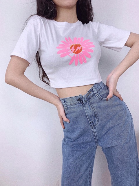 Áo Croptop In Hoa Ảnh Thật