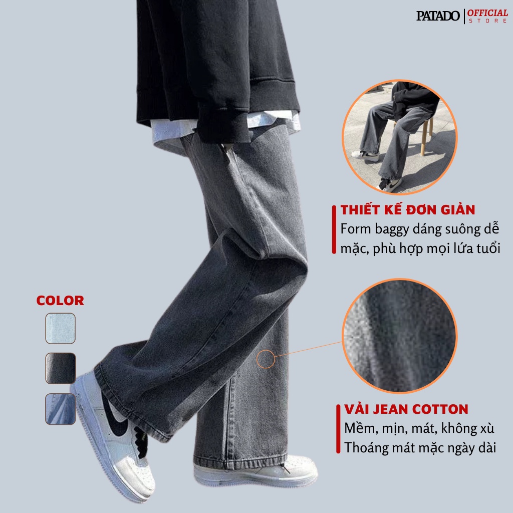 Quần jean đen xám nam nữ PATADO ống rộng phong cách Hàn Quốc mã TX01