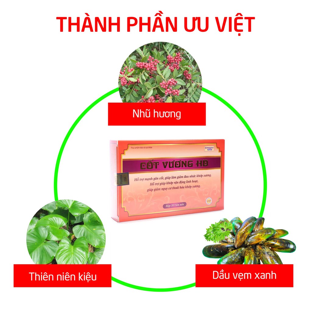 Cốt Vương HD mạnh gân cốt, giảm đau nhức xương khớp, thoái hóa khớp Hộp 30 viên