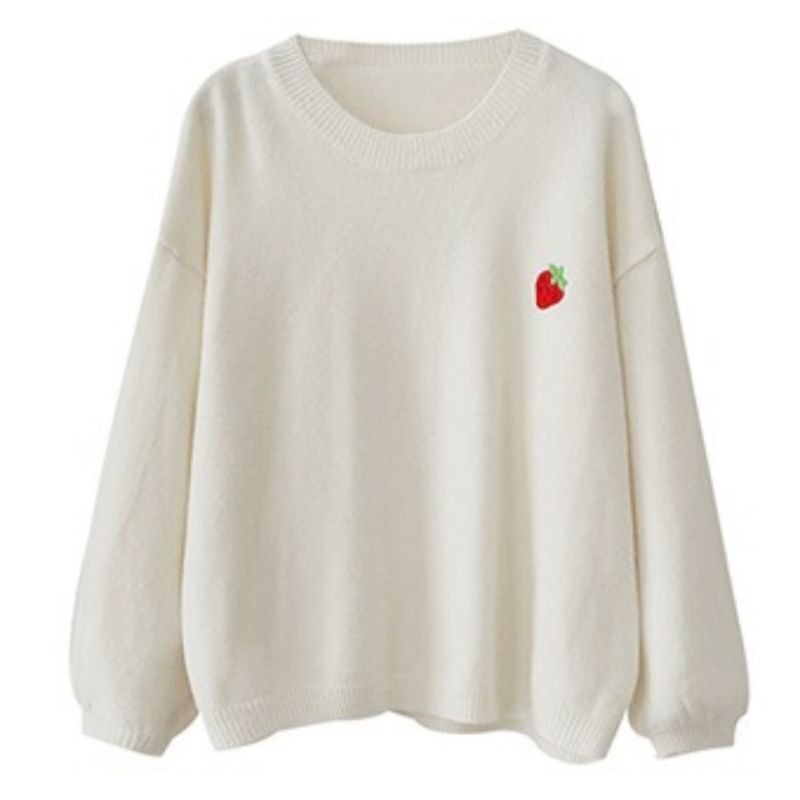 Áo len cổ tròn hoạ tiết trái cây thêu cực sang chảnh xịn đẹp đáng yêu | BigBuy360 - bigbuy360.vn