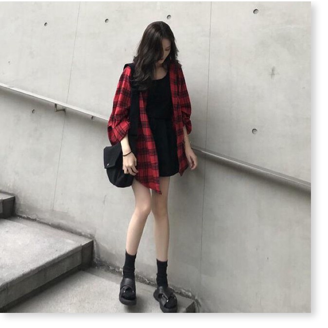 Áo khoác sơ mi caro nam nữ cực đẹp ( không nón ) UNISEX from rộng dài,chất kate thoáng mát | BigBuy360 - bigbuy360.vn