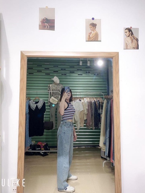 Quần Jean Nữ Ống Rộng Lưng Cao Hàn Quốc Quần Bò Nữ Ulzzang Cạp Eo Cao Retro