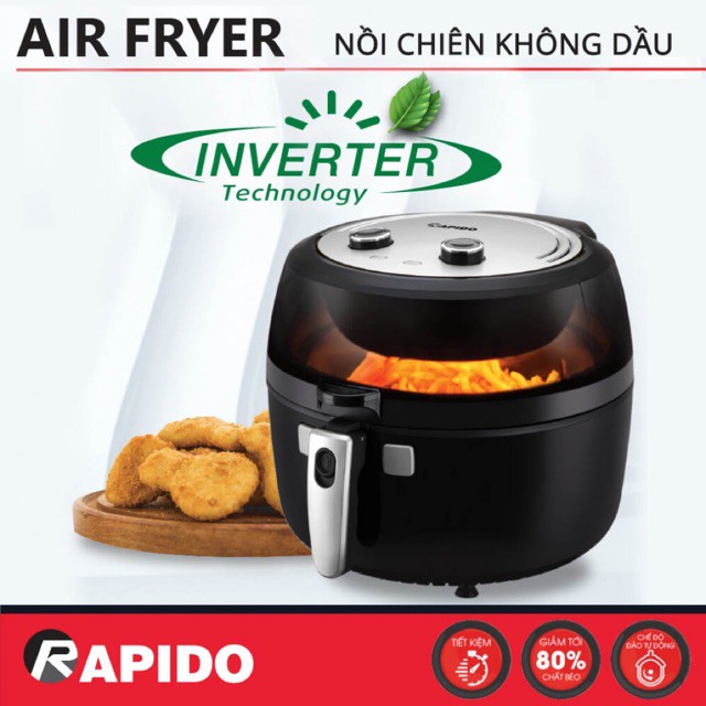 Nồi chiên không dầu Rapido RAF6.5D (Điều khiển điện tử) - Hàng chính hãng - 1800W