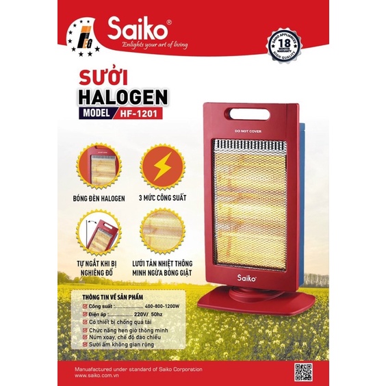 Quạt sưởi điện hồng ngoại Saiko | Ecosun 2 bóng & 3 bóng cho phòng ngủ