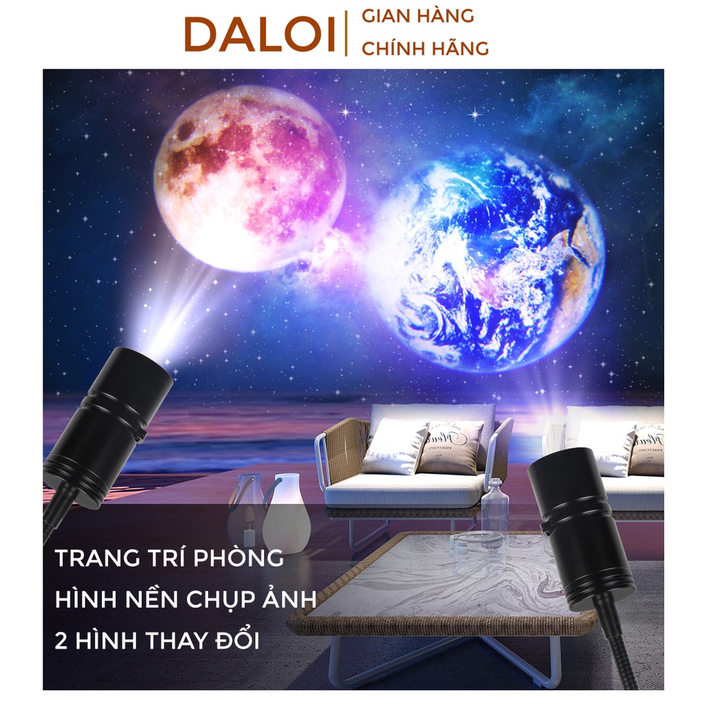 Đèn chiếu hành tinh 3D hình mặt trăng và trái đất, trang trí tường phòng ngủ lãng mạn DC1 DALOI STORE