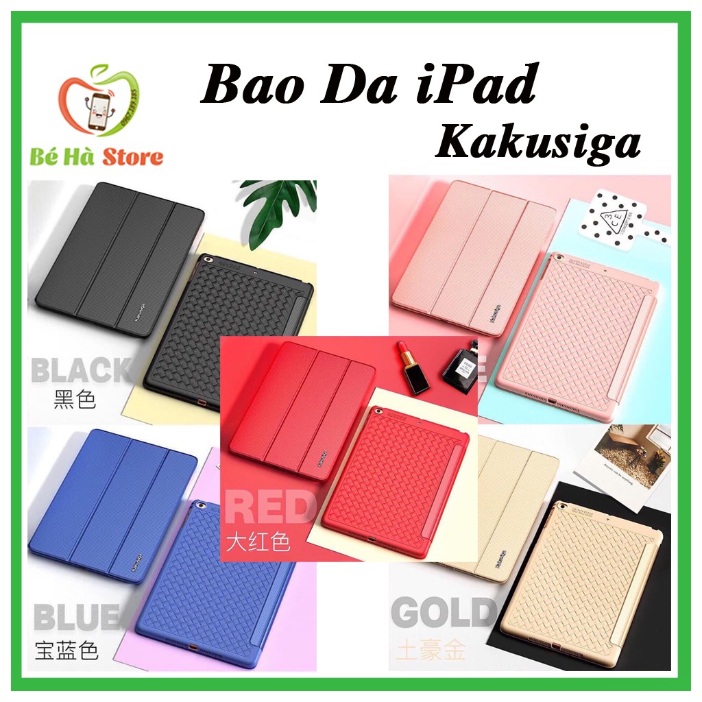 Bao da KAKUSIGA Xịn Chuẩn iPad Air 5/6/7/8, Mini 1/2/3/4/5 Viền lưng Silicon, tắt mở màn hình, có đế xem phim.