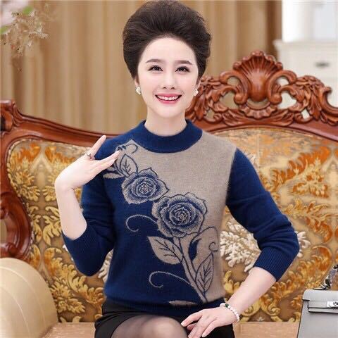 Người trung niên và cao tuổi áo len mùa thu của phụ nữ đông bà mẹ cộng với nhung sơ mi đáy mới