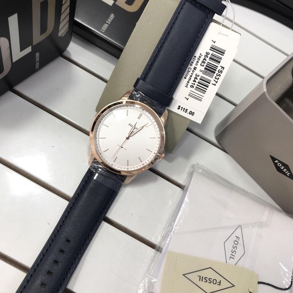 Đồng Hồ Nam Fossil Minimalist FS5371 , Dây Da Màu Xanh Navy, Size 44mm , Fullbox