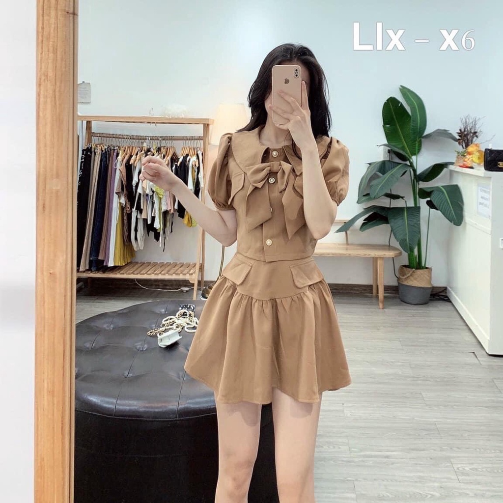 Set Vest Nơ Cúc Ngọc Mix Chân Váy Xòe | BigBuy360 - bigbuy360.vn