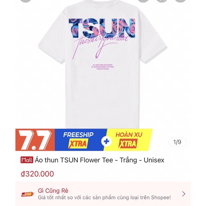 Pass áo TSUN Flower tee size S còn giữ bọc tag