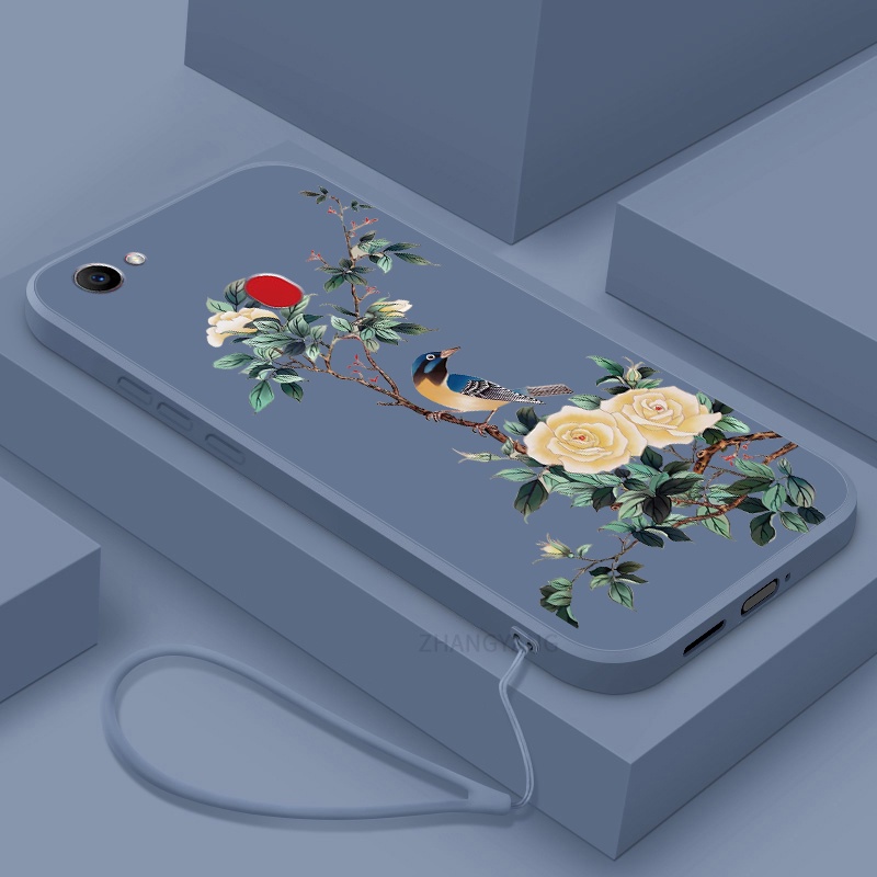 Ốp Điện Thoại TPU Mềm Họa Tiết Hoa Và Chim Có Dây Đeo Cho oppo f7 f5