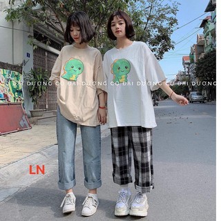 Áo thun nữ khủng Long dino và khủng Long xanh vàng cá tính