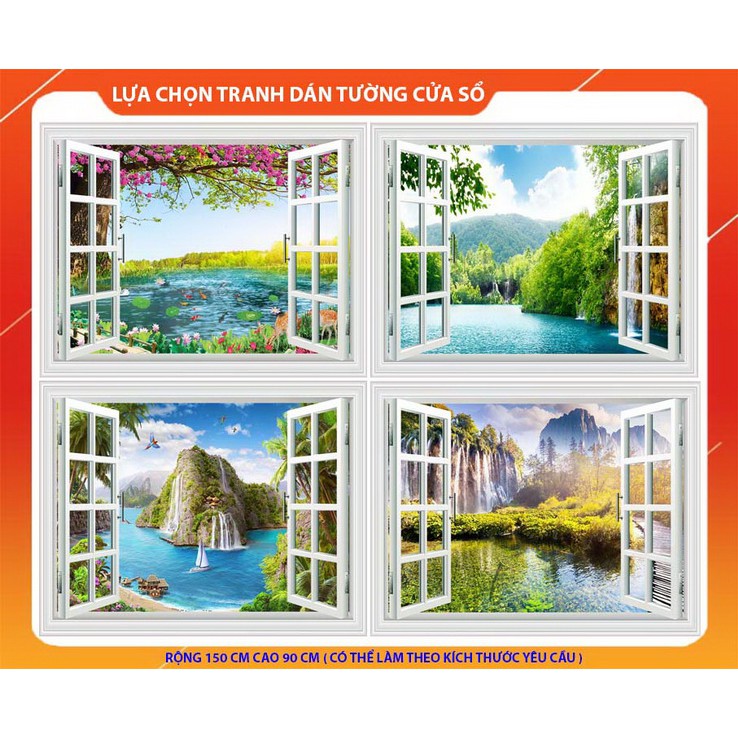 Tranh dán tường cửa sổ 3D Kích thước 150 x 90 hình ảnh lựa chọn theo không gian và sở thích