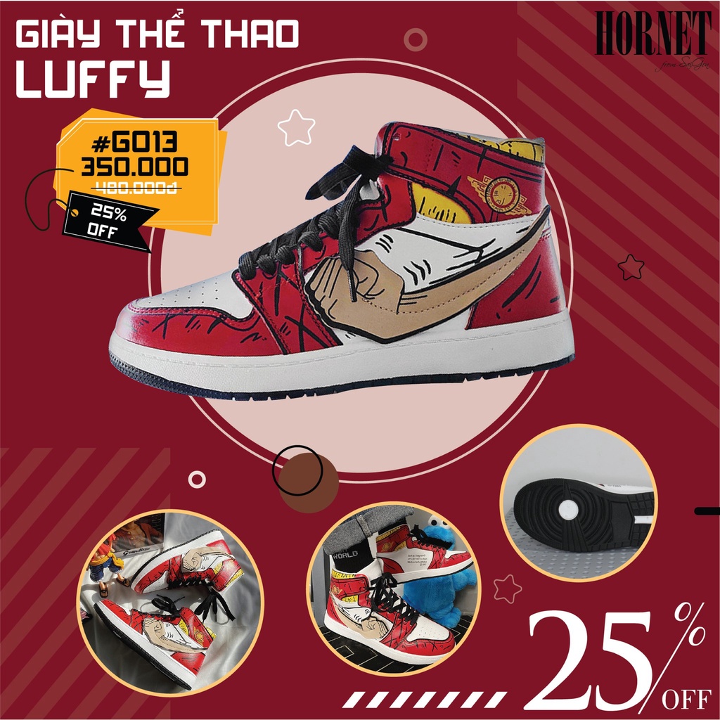 Giày Thể Thao Cổ Cao One Piece Luffy và Zoro Full Box