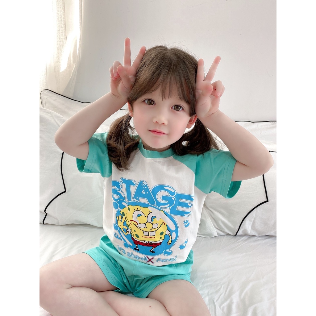 Set Áo Thun Tay Ngắn &amp; Quần Short Hoạt Hình Cho Bé Trai &amp; Gái