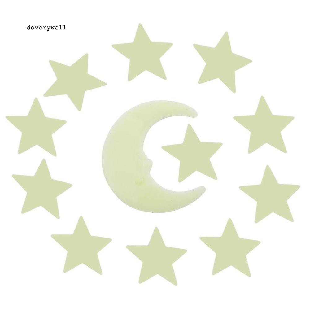 Set 12 nhãn dán tường hình ngôi sao dạ quang sáng tạo