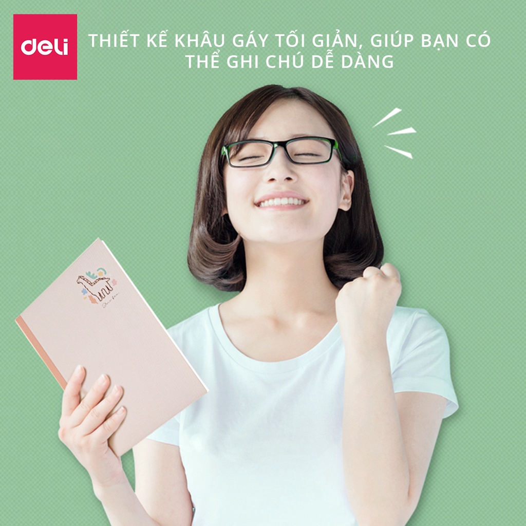 Sổ ghi chép khâu gáy Deli-Giấy kẻ ngang, khổ B5 60 trang giúp bảo vệ mắt chống ánh sáng xanh - Phù hợp cho học sinh