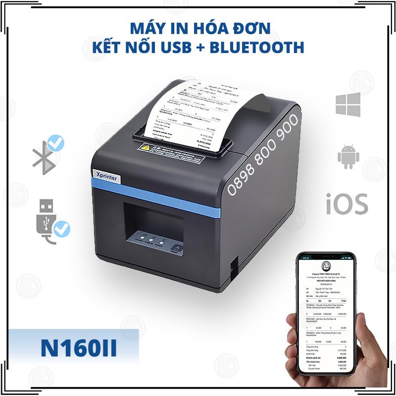 Máy in hóa đơn Bluetooth Xprinter XP-N160 in bill từ ứng dụng Viettelpay pro, KiotViet, Sapo, Loyverse, GoViet, BeaMin