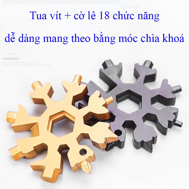 Móc chìa khóa hình bông tuyết - 66mm , 68g -  tích hợp sẵn 18 dụng cụ tua vít , cờ lê , lục giác , mở nắp bia