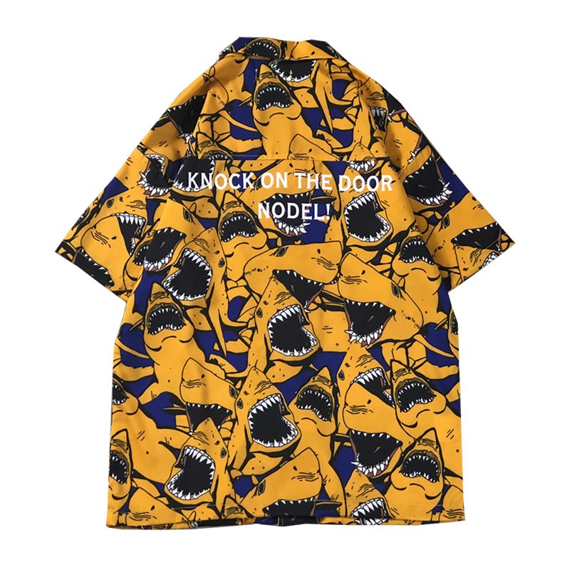 Áo sơ mi ngắn tay in hình cá mập thời trang cho nam | BigBuy360 - bigbuy360.vn