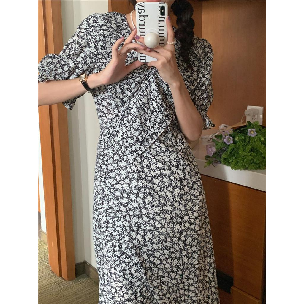 Đầm Hoa Xếp Ly Cột Dây Phong Cách Retro Thời Trang Mùa Hè 51125