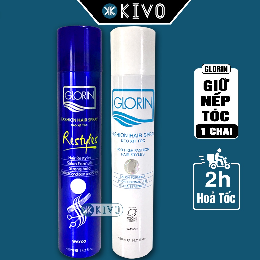 Keo Xịt Tóc Mềm Glorin Trắng - Xịt Tạo Kiểu Tóc Cho Nam Nữ - Keo Vuốt Tóc Dạng Xịt / Gôm Xịt Giữ Nếp 420ML - Kivo