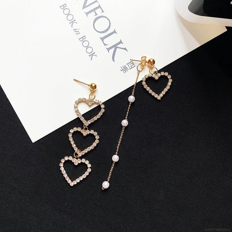 Bông tai trái tim đính hạt Khuyên tai xinh xắn dễ thương phong cách Hàn Quốc