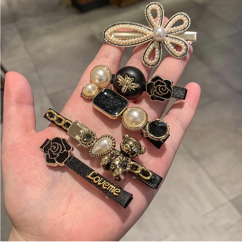 Set 5 kẹp tóc dạng mỏ vịt họa tiết lông vũ/ nơ đính kim cương dùng để trang trí tóc mái phụ kiện cho tóc độc đáo