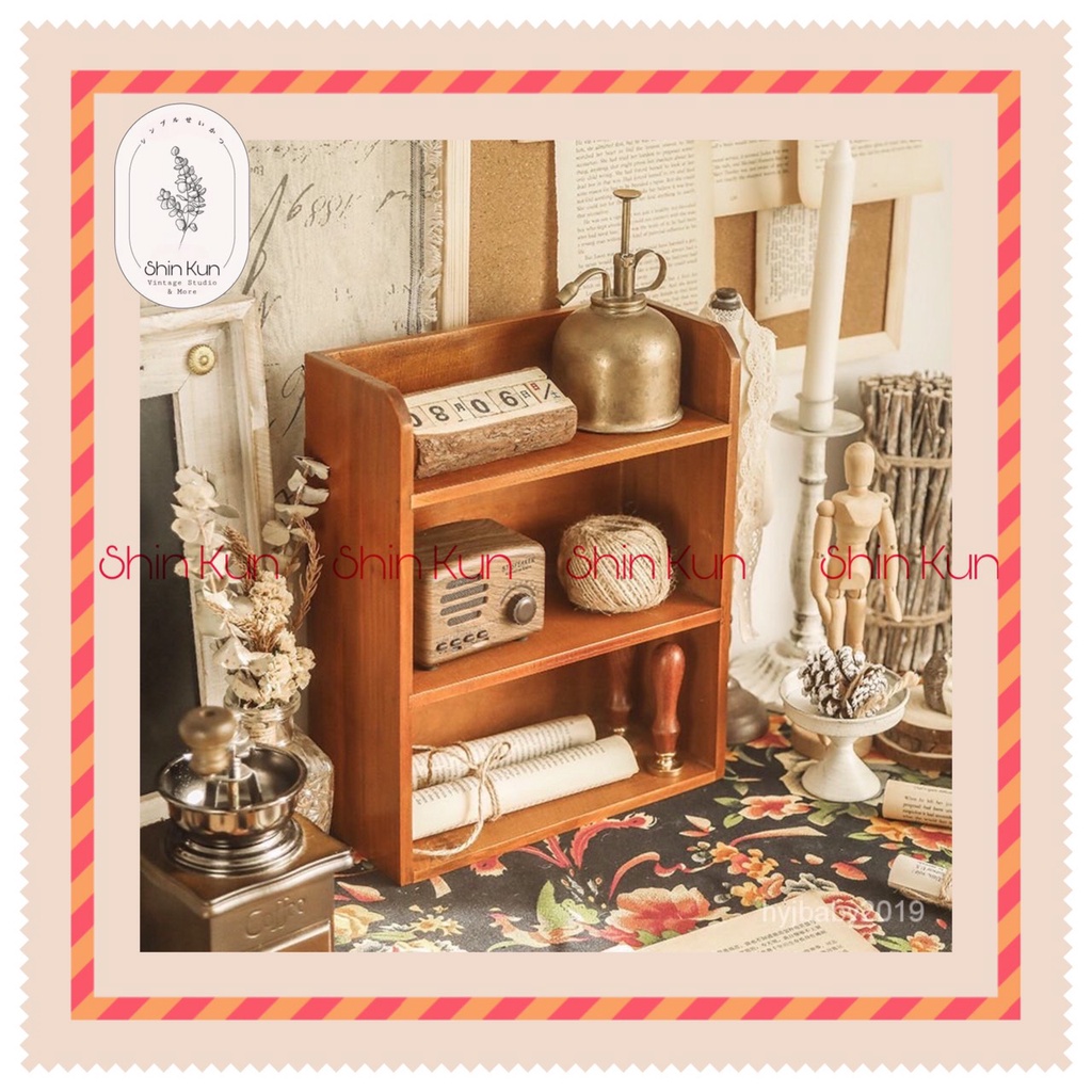 Kệ Gỗ Đựng Cốc Chén Ly Để Bàn Phong Cách Vintage Retro Bắc Âu SS01