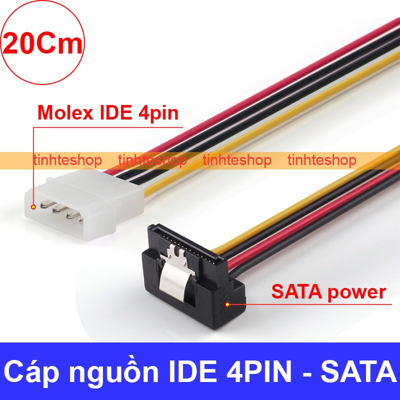 Cáp nguồn ổ cứng SATA từ 4pin IDE ATA ra SATA cong vuông góc có ngạnh cài 20Cm