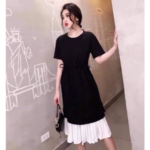 Đầm bầu rút eo chân trắng M309 vải tici thời trang thiết kế freesize