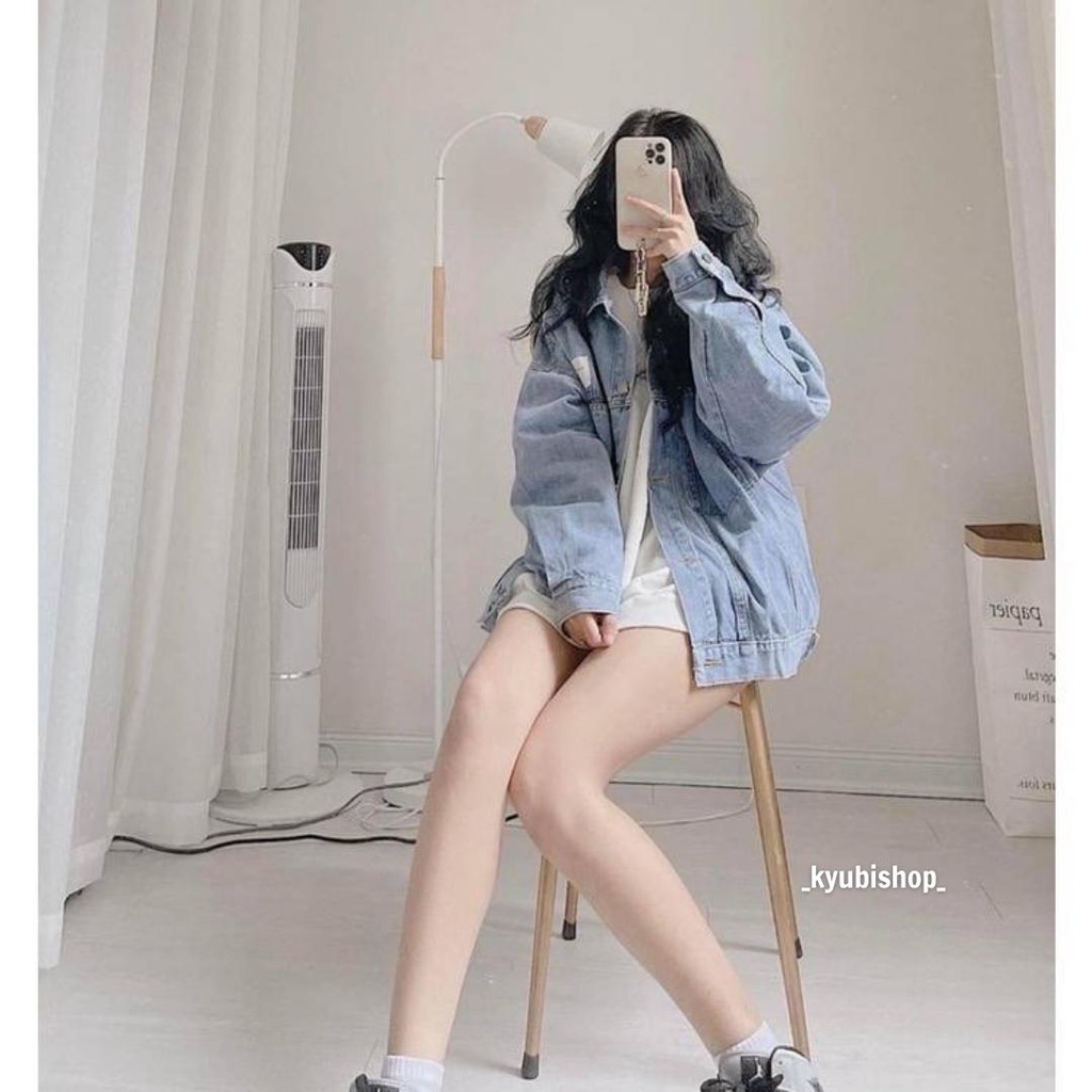 Áo Khoác Jeans KYUBI Form Rộng Tay Bồng QC Có Tag Thêu - Ulzzang Jean Jacket HABIT | BigBuy360 - bigbuy360.vn