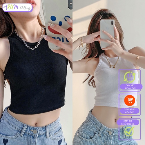 Áo thun Croptop Ba lỗ nữ form ôm Co giãn Basic