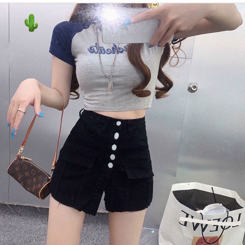 áo croptop raplang màu xanh in suchcute