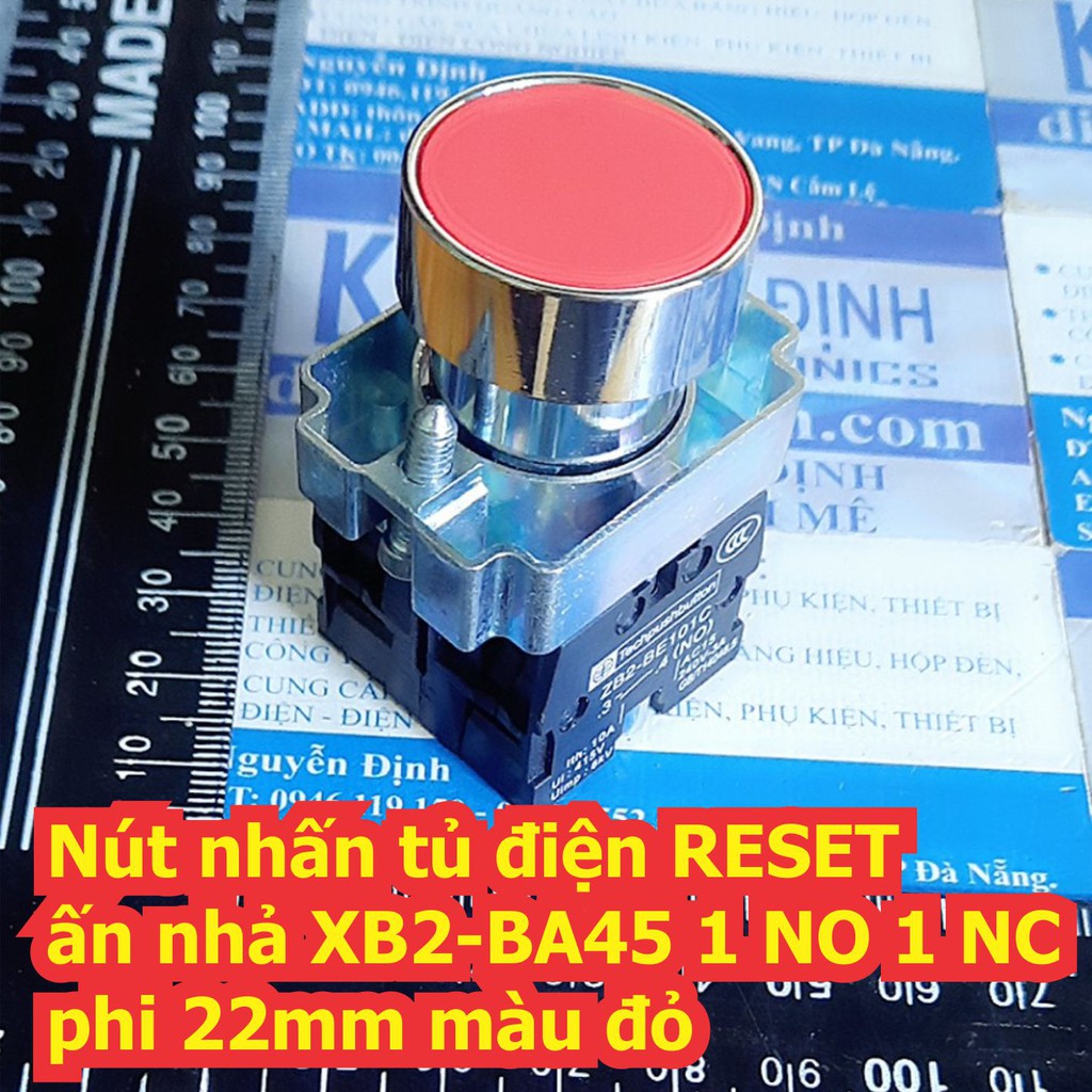 Nút nhấn tủ điện RESET, ấn nhả XB2-BA45 1 thường mở 1 thường đóng phi 22mm màu đỏ kde7687