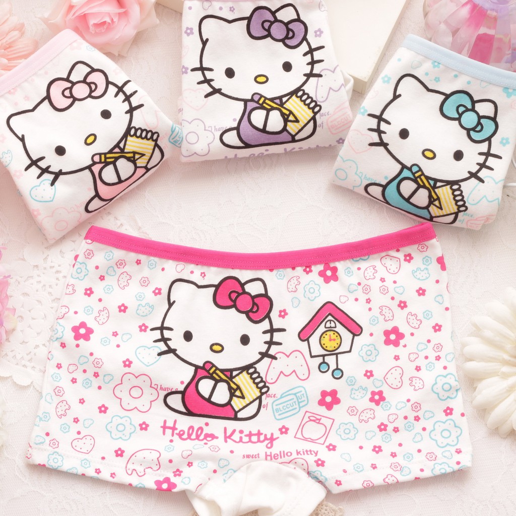 Combo 4 Quần chip đùi, quần lót cotton họa tiết búp bê đáng yêu cho bé gái,  4 màu, SIZE 4-6 tuổi