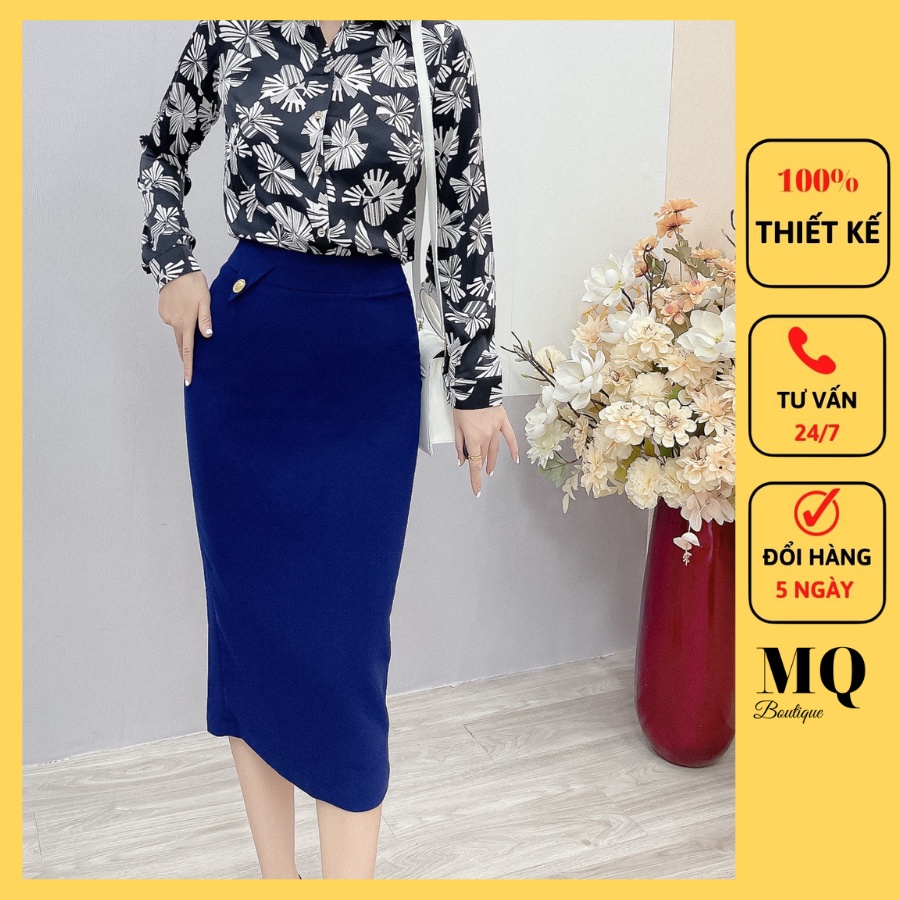 Chân váy bút chì dáng cơ bản trang trí cạp dài trên gối vải cao cấp công sở nữ váy thiết kế MQ BOUTIQUE