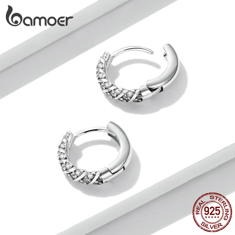 Bông tai Bamoer BSE512 bạc Sterling 925 dát đá Zircon chính hãng làm quà tặng cho phụ nữ và bé gái