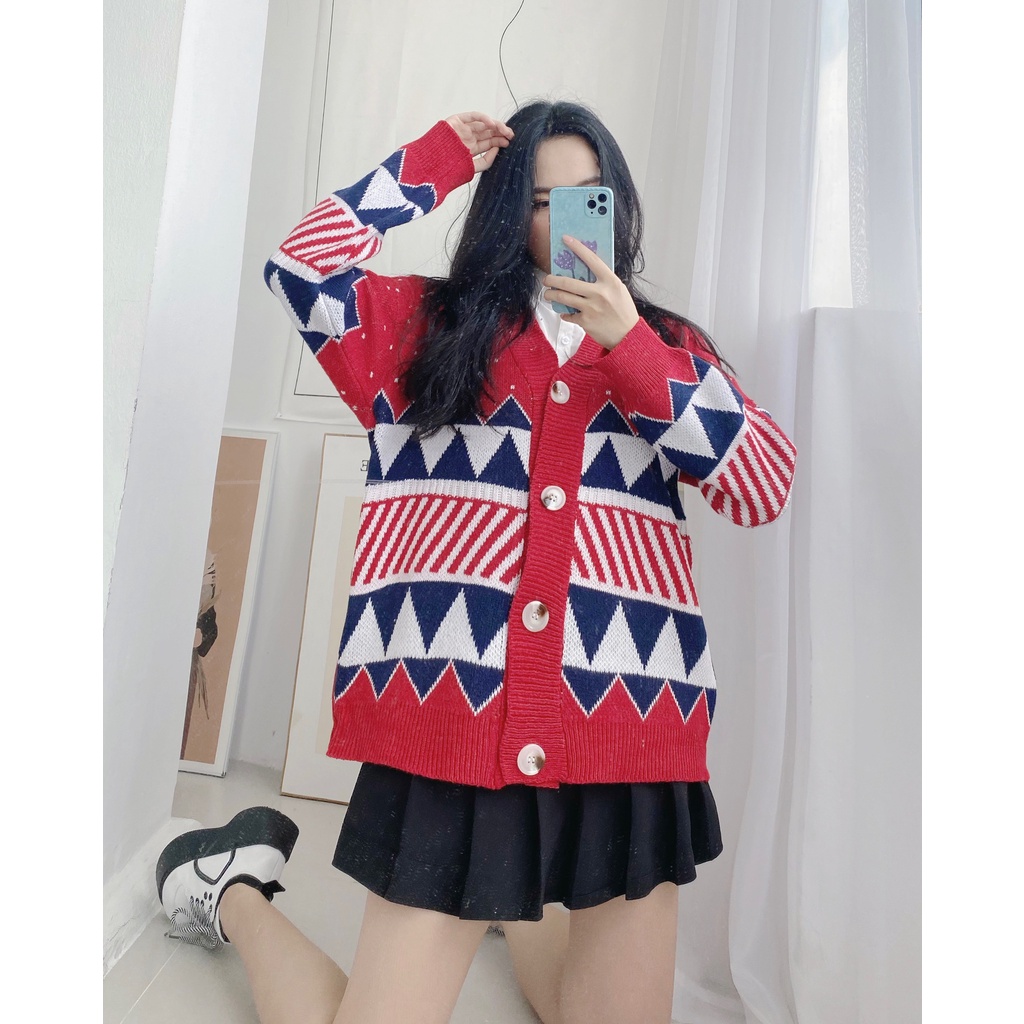 Áo khoác Cardigan len hoạ tiết thổ cẩm nhiều màu form rộng ulzzang - Made by Fiin