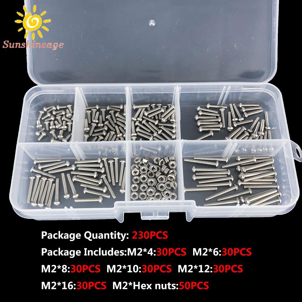 Bộ 230 Con Ốc Lục Giác 1 Set M2 Kèm Đai Ốc 304#