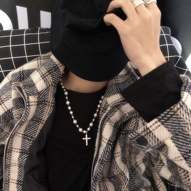 Dây Chuyền Hạt Ngọc Mặt Chữ Thập Thánh Giá Đính Đá Phong Cách Nhật Bản và Hàn Quốc xu hướng 2021